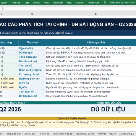 File Excel tính toán chỉ số tài chính cho doanh nghiệp BĐS